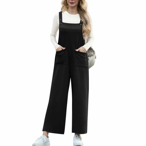 Busydd Rompers for Women Wide Leg One Piece Jumpsuits for Women Dressy Casual Loose Solid Color Overalls with Pockets
