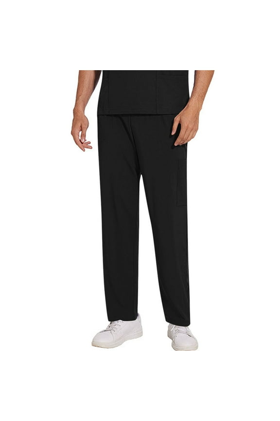 Scrub Pants for Men Solid Color Elastic Waist Scrubs for Men Comfy Stretch Drawstring Work Pants for Men Fashion Straight Leg Uniform Scrubs with Pockets L