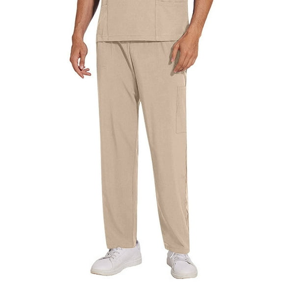 Busydd Scrub Pants for Men Solid Color Elastic Waist Scrubs for Men Comfy Stretch Drawstring Work Pants for Men Fashion Straight Leg Uniform Scrubs with Pockets L