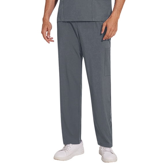Busydd Scrub Pants for Men Solid Color Elastic Waist Scrubs for Men Comfy Stretch Drawstring Work Pants for Men Fashion Straight Leg Uniform Scrubs with Pockets S