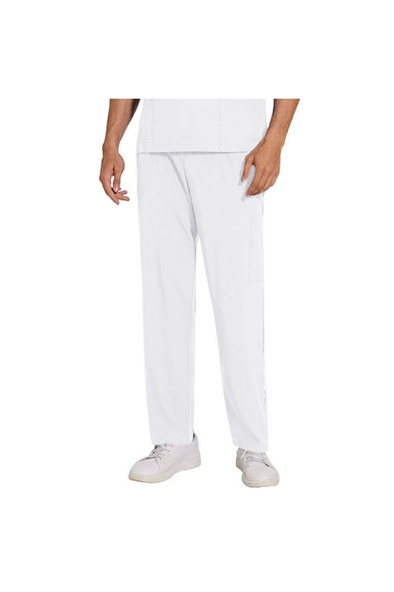 Scrub Pants for Men Solid Color Elastic Waist Scrubs for Men Comfy Stretch Drawstring Work Pants for Men Fashion Straight Leg Uniform Scrubs with Pockets S