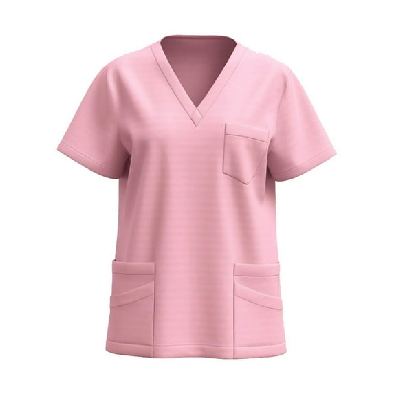 Busydd Scrub Tops Women Fashion Solid Color Working Scrubs for Women Casual Short Sleeve V Neck Nursing Tops with Pockets Comfy Classic Working Uniform