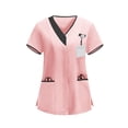 thumbnail image 1 of Busydd Scrub Tops Women Trendy Colorblock Short Sleeve Scrub Top Casual V Neck Button Women Scrubs with Pockets, 1 of 5