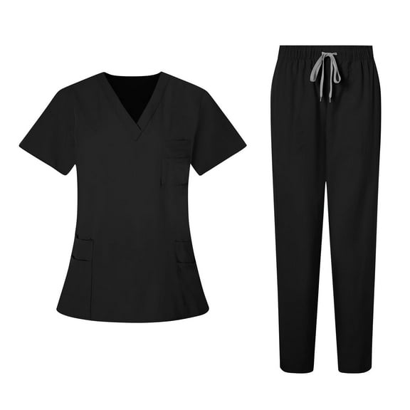 Busydd Scrubs for Women Casual Solid Color Scrubs for Women Set Fashion V Neck Short Sleeve Scrub Tops and Drawstring Joggers 2 Piece Sets for Women Workwear Uniform 2XL