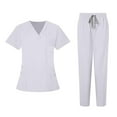 thumbnail image 1 of Busydd Scrubs for Women Casual Solid Color Scrubs for Women Set Fashion V Neck Short Sleeve Scrub Tops and Drawstring Joggers 2 Piece Sets for Women Workwear Uniform S, 1 of 9
