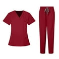 thumbnail image 1 of Busydd Scrubs for Women Casual Solid Color Scrubs for Women Set Fashion V Neck Short Sleeve Scrub Tops and Drawstring Joggers 2 Piece Sets for Women Workwear Uniform 2XL, 1 of 9