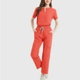 thumbnail image 1 of Busydd Scrubs for Women Set Casual Solid Color Women Scrubs Sets Short Sleeve V Neck Tops Elastic Waist Drawstring Jogger Scrubs for Women Workwear with Pockets S, 1 of 3