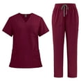 thumbnail image 1 of Busydd Scrubs for Women Set Solid Color Short Sleeve V Neck Scrubs Tops Jogger Scrub Pants for Women Casual Cozy Oversized Work Scrubs Sets with Pockets, 1 of 2