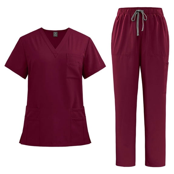 Busydd Scrubs for Women Set Solid Color Short Sleeve V Neck Scrubs Tops Jogger Scrub Pants for Women Casual Cozy Oversized Work Scrubs Sets with Pockets