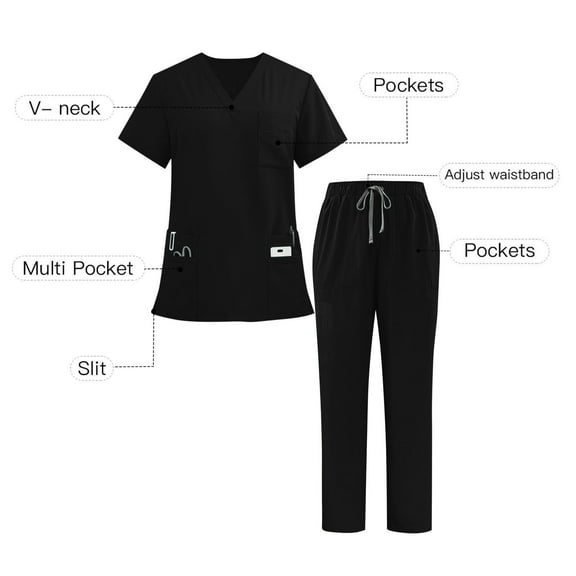 Busydd Scrubs for Men and Women Short Sleeve V Neck Tops and Drawstring Joggers Scrub Set Casual Solid Color Two Piece Sets for Women Workwear XS