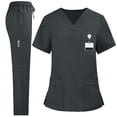 thumbnail image 1 of Busydd Scrubs for Women Set Casual Matching Two Piece Sets for Women V Neck Short Sleeve Tops and Elastic Waist Pants Scrubs for Women with Pockets L, 1 of 4