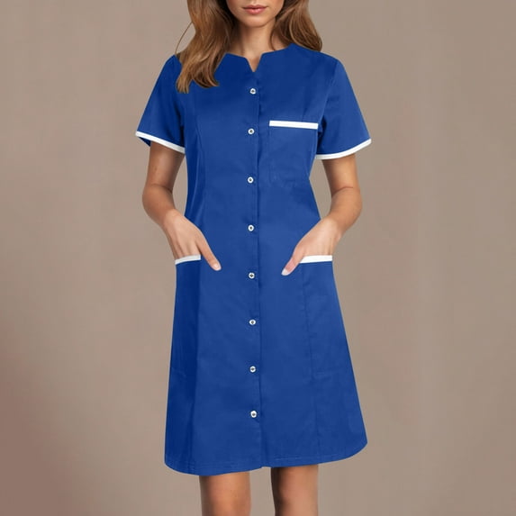 Busydd Scrubs for Women V Neck Button Scrub Dress Fashion Short Sleeve Womens Scrubs Workwear with Pockets