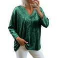 thumbnail image 1 of Busydd Sequin Tops for Women Trendy Loose V Neck Womens Tops Casual Comfortable Solid Color Women's Long Sleeve Tops L, 1 of 7