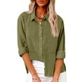 thumbnail image 1 of Busydd Shirts for Women Casual Long Sleeve Solid Color Button Down Shirts Trendy Turndown Collar Cotton Linen Shirt formal Dressy Blouses with Pockets L, 1 of 6