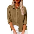 thumbnail image 1 of Busydd Shirts for Women Casual Long Sleeve Solid Color Button Down Shirts Trendy Turndown Collar Cotton Linen Shirt formal Dressy Blouses with Pockets M, 1 of 6