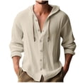 thumbnail image 1 of Busydd Shirts for Men Casual Oversized Drawstring Linen Shirt Solid Color Long Sleeve Button Hooded Men's Clothing 4XL, 1 of 9