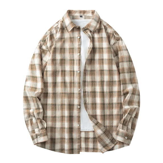 Busydd Shirts for Men Plus Size M-4XL Trendy Plaid Long Sleeve Shirt Turndown Collar Button Up Shirt Comfy Oversized Casual Shirts