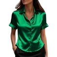 thumbnail image 1 of Busydd Shirts for Women Fashion Solid Color Business Casual Tops for Women Short Sleeve Lapel Button Down Shirts for Women S, 1 of 6