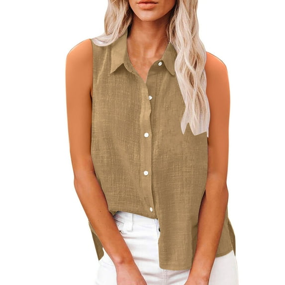Busydd Shirts for Women Trendy Sleeveless Turndown Collar Button Shirts Dressy Casual Solid Color Summer Tops Comfortable Loose Blouses Tank Tops