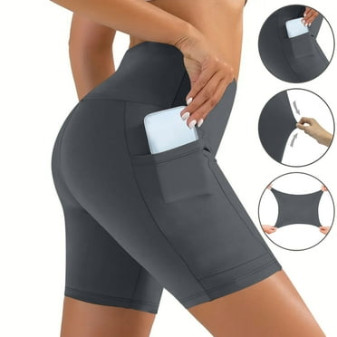 Busydd Short Leggings for Women with Pockets Solid Color High Waisted Gym Workout Leggings Summer Yoga Athletic Shorts