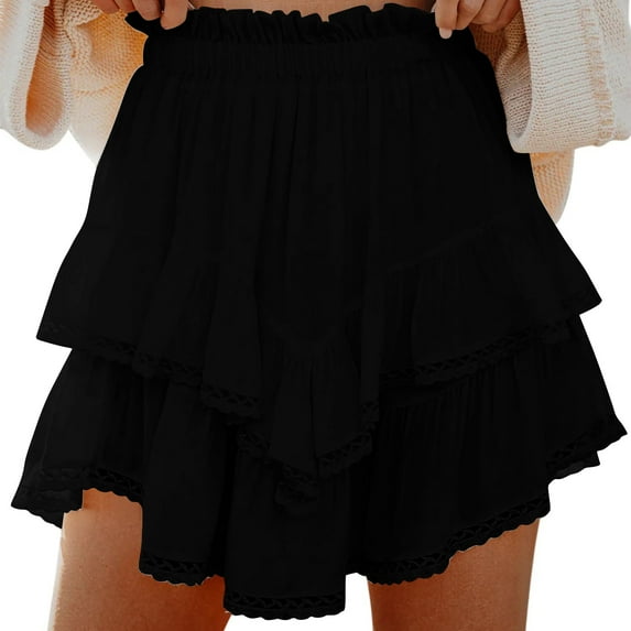 Busydd Short Skirts for Women Casual Elastic Waist Solid Color Womens Skirts Fashion Summer Tiered Mini Skirt L