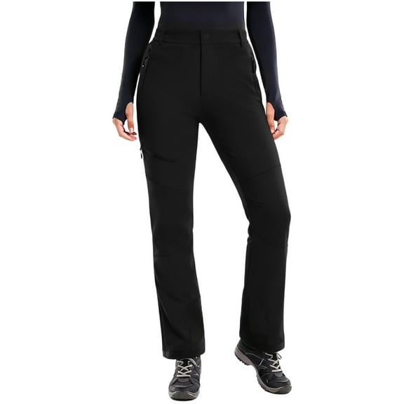 Busydd Ski Pants for Women Casual Fleece Outdoor Snow Women's Pants Fashion Colorblock Straight Leg Women's Clothing with Pockets 2XL