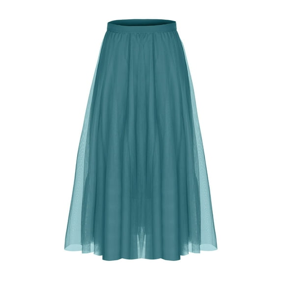 Busydd Skirts for Women Fashion Solid Color Elastic Waist Maxi Skirt Casual Flowy Three-Layer Long Skirts for Women Casual Mesh Performance Dance Skirt