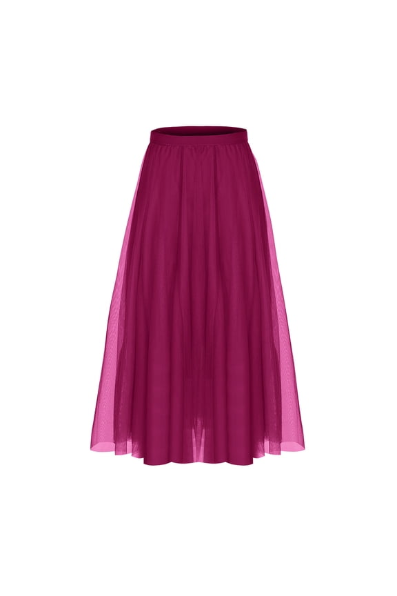 Skirts for Women Fashion Solid Color Elastic Waist Maxi Skirt Casual Flowy Three-Layer Long Skirts for Women Casual Mesh Performance Dance Skirt
