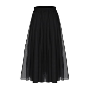 Busydd Skirts for Women Fashion Solid Color Elastic Waist Maxi Skirt Casual Flowy Three-Layer Long Skirts for Women Casual Mesh Performance Dance Skirt
