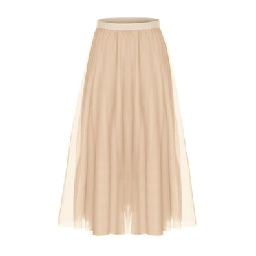 Busydd Skirts for Women Fashion Solid Color Elastic Waist Maxi Skirt Casual Flowy Three-Layer Long Skirts for Women Casual Mesh Performance Dance Skirt