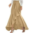 thumbnail image 1 of Busydd Skirts for Women Fall Solid Color Ruffle Flowy Skirt Business Casual Womens Maxi Skirt High Waist Drawstring Warp Skirts L, 1 of 6