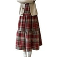 thumbnail image 1 of Busydd Skirts for Women Fall Wool Elastic High Waist Plaid Skirt Casual Flowy Layered Maxi Skirt Fashion Long Skirts for Women, 1 of 8