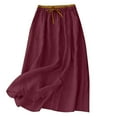 thumbnail image 1 of Busydd Skirts for Women Summer Solid Color Cotton Linen Midi Skirt Comfy Elastic Waist Drawstring Long Skirts for Women with Pockets 2XL, 1 of 9