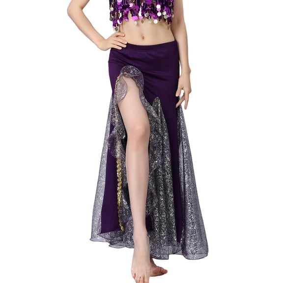 Busydd Skirts for Women Trendy Slit Tulle Patchwork Long Skirts Solid Color Party Performance Maxi Skirts Free Size