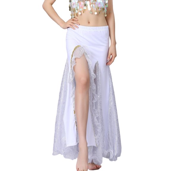 Busydd Skirts for Women Trendy Slit Tulle Patchwork Long Skirts Solid Color Party Performance Maxi Skirts Free Size