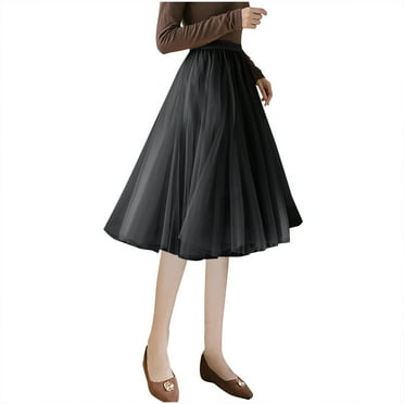 Busydd Skirts for Women Trendy Solid Color Elastic Waist Maxi Skirt Casual Flowy Long Skirts for Women Linghtweight Gauze Mesh Midi Skirts