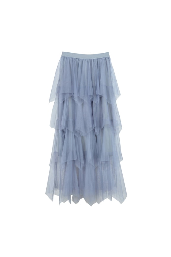 Skirts for Women Trendy Solid Color Elastic Waist Maxi Skirt Casual Flowy Three-Layer Long Skirts for Women Linghtweight Gauze Mesh Skirts