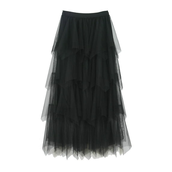 Busydd Skirts for Women Trendy Solid Color Elastic Waist Maxi Skirt Casual Flowy Three-Layer Long Skirts for Women Linghtweight Gauze Mesh Skirts