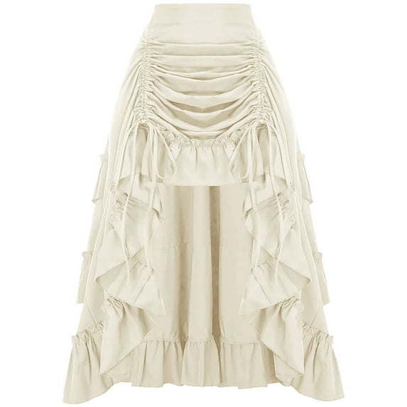 Busydd Skirts for Women Vintage Gothic Renaissance Skirt Solid Color Pleated Irregular Maxi Skirt M