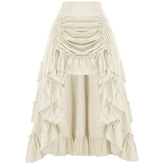 Busydd Skirts for Women Vintage Gothic Renaissance Skirt Solid Color Pleated Irregular Maxi Skirt S