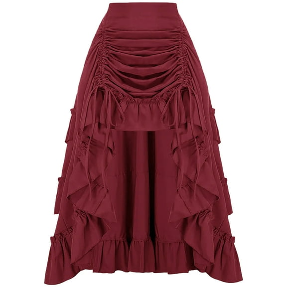Busydd Skirts for Women Vintage Gothic Renaissance Skirt Solid Color Pleated Irregular Maxi Skirt S