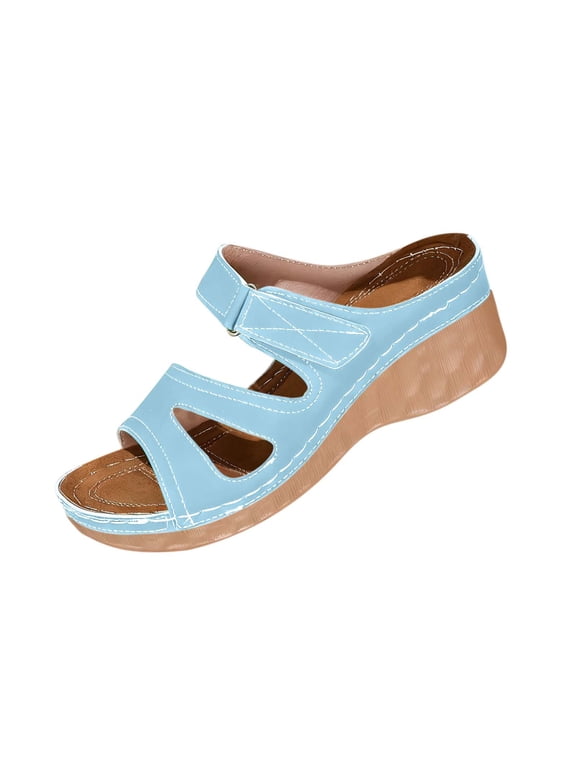 Slides for Women Comfortable Hook-and-Loop Strap Slip on Beach Sandals Casual Summer Open Toe Wedge Sandals 36
