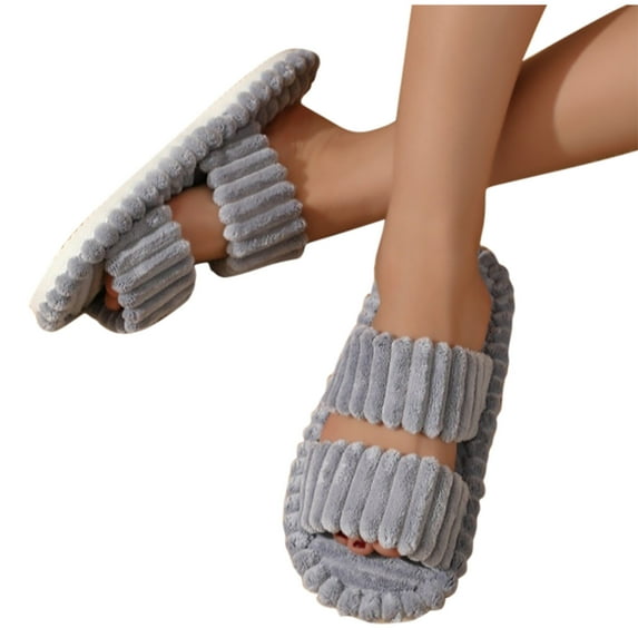 Busydd Slippers for Women Lightweight Open Toe House Slippers Solid Color Fuzzy Slippers Cozy Thick Bottom Slip-on Indoor Slippers