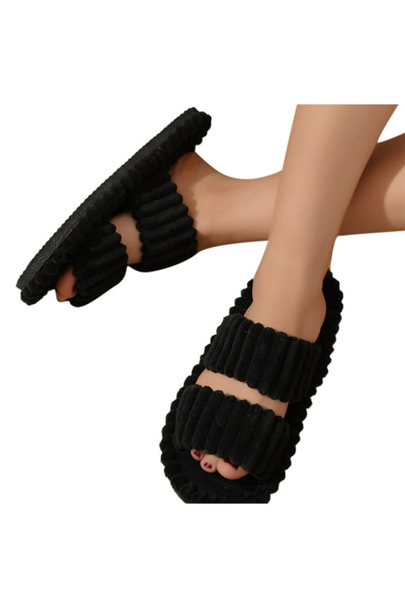 Slippers for Women Lightweight Open Toe House Slippers Solid Color Fuzzy Slippers Cozy Thick Bottom Slip-on Indoor Slippers