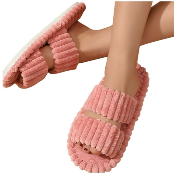 Busydd Slippers for Women Lightweight Open Toe House Slippers Solid Color Fuzzy Slippers Cozy Thick Bottom Slip-on Indoor Slippers