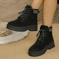 thumbnail image 1 of Busydd Snow Boots for Women Thermal Fuzzy Booties for Women Casual Chunky Heel Warm Winter Boots Fashion Lace up Womens Ankle Boots 8.5, 1 of 9
