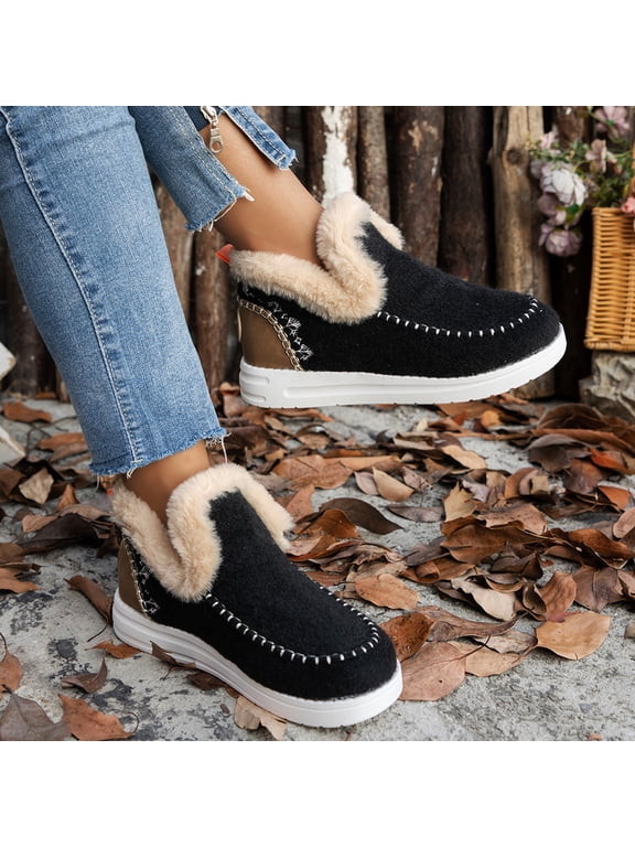 Snow Boots for Women Thermal Fuzzy Booties for Women Casual Comfortable Slip-on Womens Winter Boots Fashion Warm Snow Boots 9