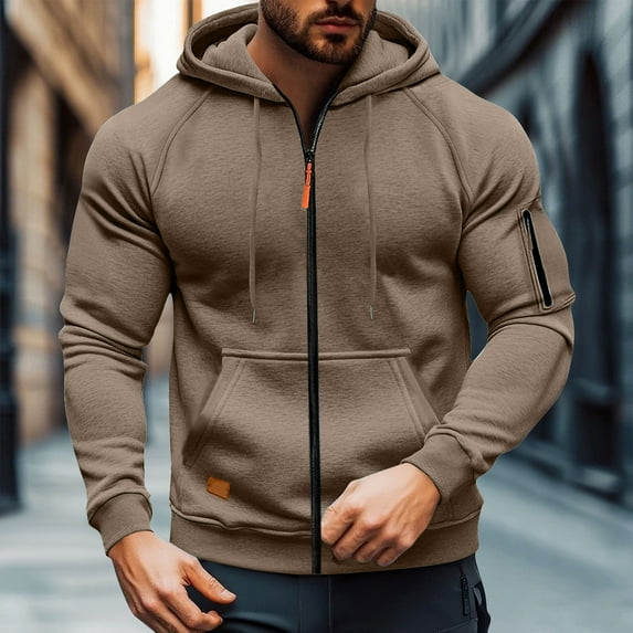 Busydd Sport Coats for Men Fashion Solid Color Drawstring Cargo Jackets for Men Casual Long Sleeve Zip up Hoodie Warm Comfy Fleece Jacket with Pockets 4XL
