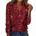 thumbnail image 1 of Busydd Spring Tops for Women Trendy Sequin Long Sleeve Womens Long Sleeve Tops Solid Color V Neck T Shirts for Women XL, 1 of 7