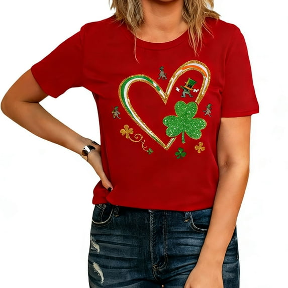 Busydd St. Patrick's Day T Shirts for Women Trendy Round Neck Graphic Summer Tops Casual Short Sleeve Summer Tops